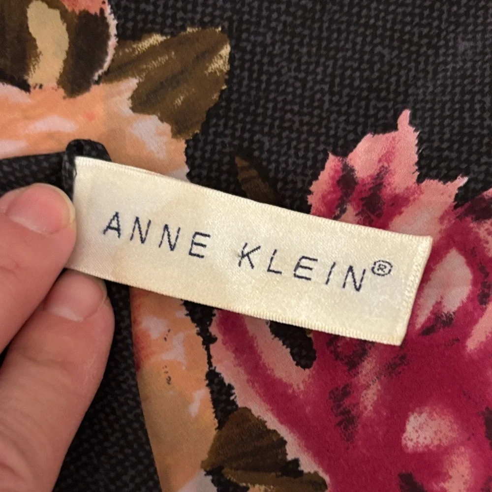 Vintage Anne Klein 100% Silk Scarf 33x33 Black Floral